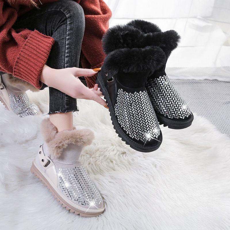 Fashion Winter Plush Rhinestone Round Toe Woman Shoes Trend 2025 Work Snow Boots for Women Designer Luxury On Promotion Y2k Goth Ankle