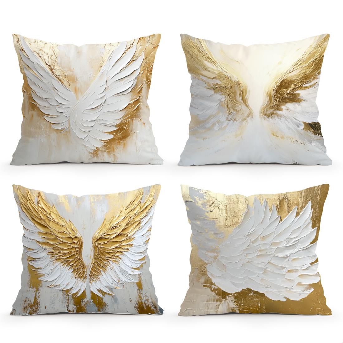 Tinika Chen Unisex Gold/White And Wings Cushions Pillowcase Polyester Cushion Cover Throw Pillow Pillowcover Home Car Sofa Decor