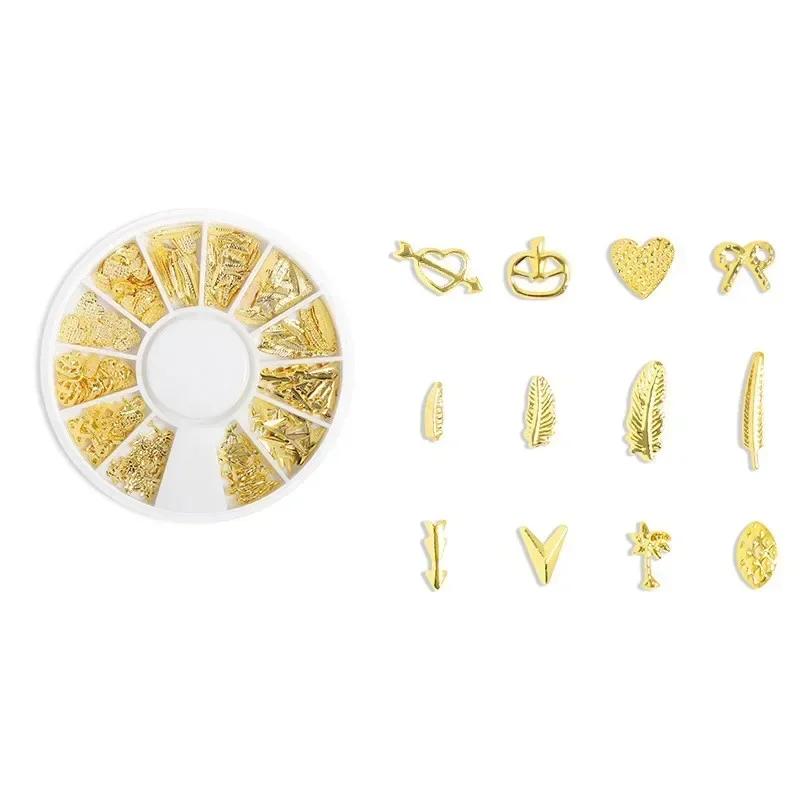 12 Grids Gold Star Moon Nail Art Charm 3DMetal Nail Rhinestones for Acrylic Nails Decoration Jewelry Making DIY Crafts Supply