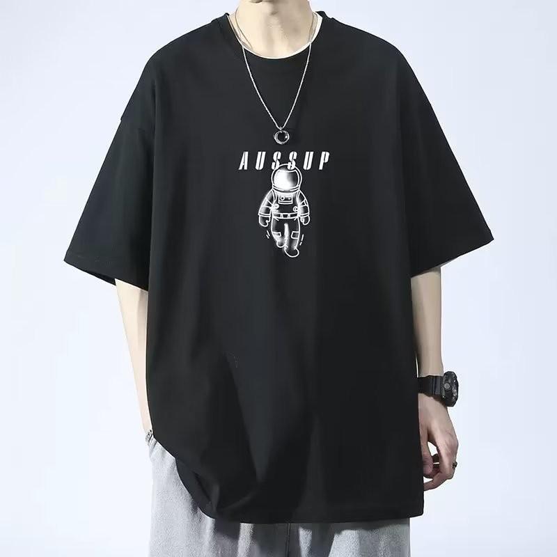 M-5XL Summer Men Oversized Korean Loose Vintage Print Short Sleeve Versatile T-shirt