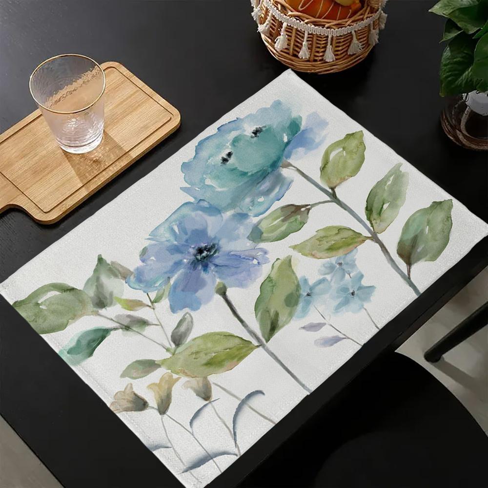 

4PC Garden Blooms Placemats Delicate Daisy Rose Design Elegant Aesthetic Table Mats for Dining Kitchen Tea Party Decor 30x45cm-4PC