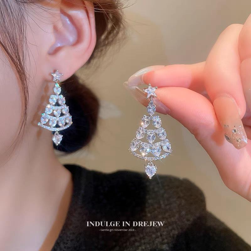 Gold-Plated Tassel Christmas Tree Women s Slimming Stud Earrings