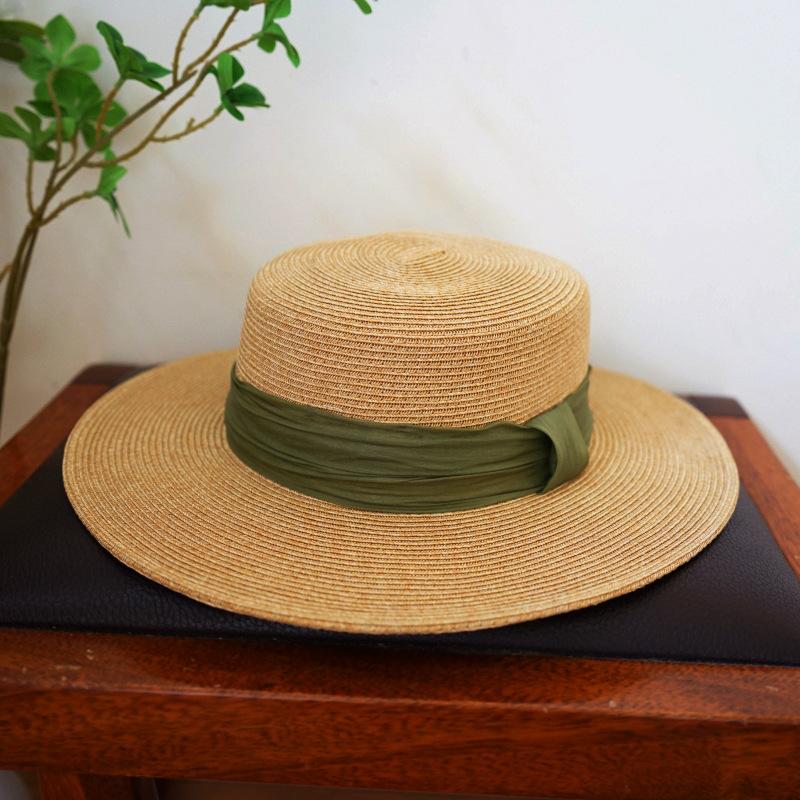 Japanese Retro Small Fresh Wide Brim Versatile Flat Top Top Hat Women'S Summer Sunshade Sunscreen Holiday Beach Sun Straw Hat