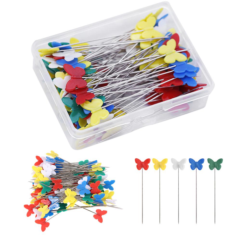 200 Pcs Quilting Pins Butterfly Shaped End Flat Head Sewing Pins Mixed Color Set