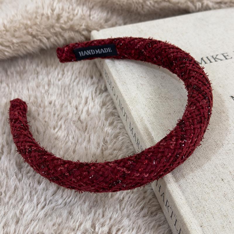 Rote Neujahrs-Stirnbänder Herbst/Winter Retro Wollstrick Haarband für Frau Mädchen Temperament Haarreif Weihnachtsaccessoires