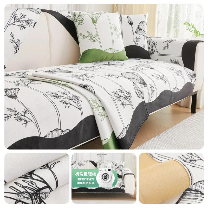 Luxury Flower Printing Sofa Cushion Chenille Sofa Cover Four Seasons Universal Jacquard Anti Slip Sofa Cover Dustproof Couch Mat