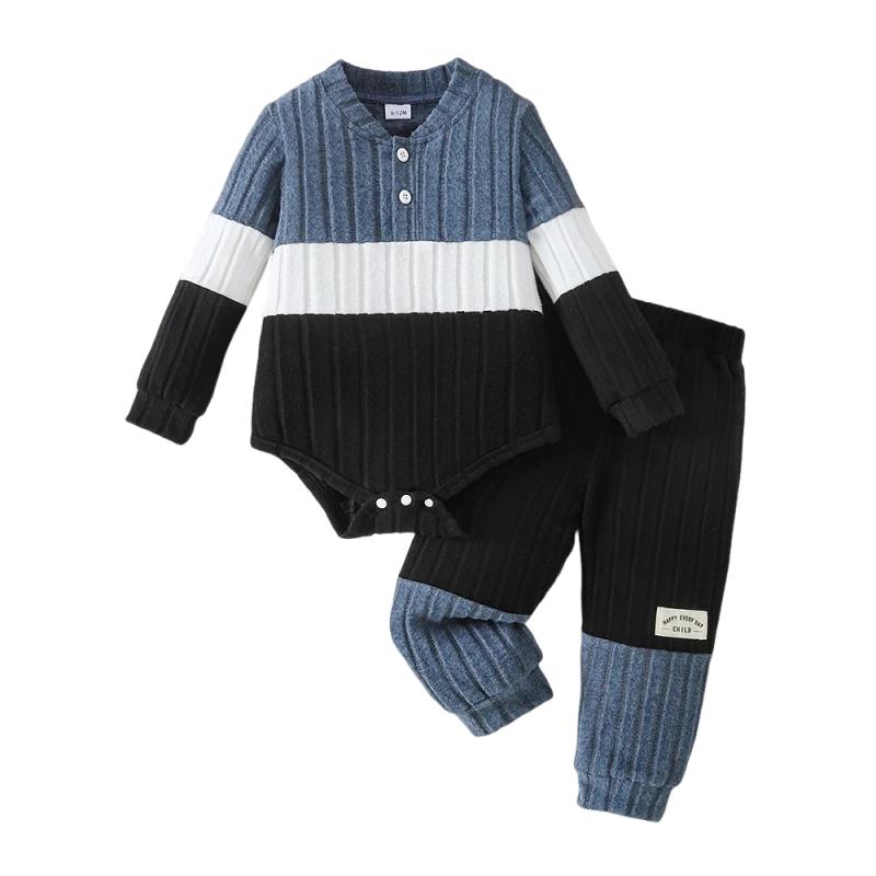 Fashion Infant Baby boy Jumpsuit 2PCS Outfit Set Long Sleeve   Bodysuit Pants for 0-18M Autumn Newborn Casual Daily Wear Clothes 1-3M синий