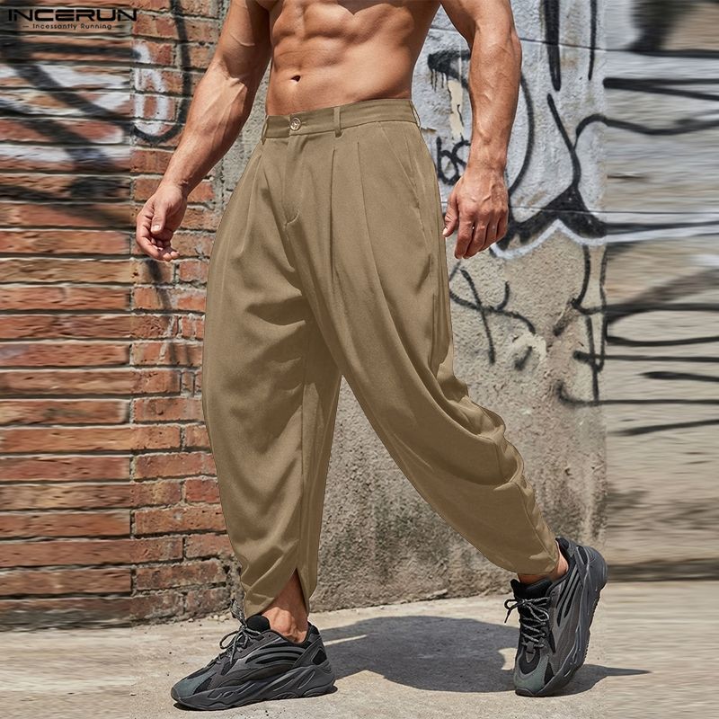 INCERUN Men Zipper Waist Casual Long Drop-crotch Pants Harem Trousers