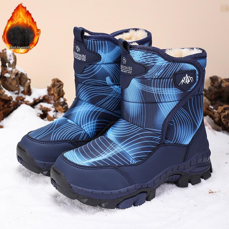 Wysokie śniegowce dziecięce z polarową podszewką: Antypoślizgowe Zimowe Buty ze Stalowymi Pazurami dla Chłopców i Dziewcząt