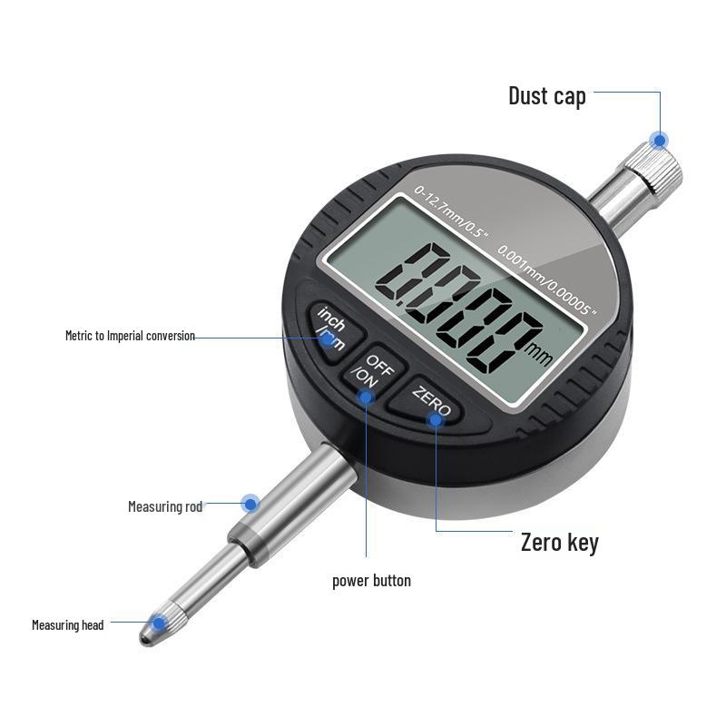 12.7mm Digital Display Dial Indicator - 0.01mm Micrometer Depth Gauge Accurate to 0.001mm