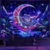 Huzuya Blacklight Skull Tapestry UV Reactive Galaxy Space Tapestries Psychedelic Moon Wall Tapestries Skeleton Lovers Wall Hanging for Bedroom Decor