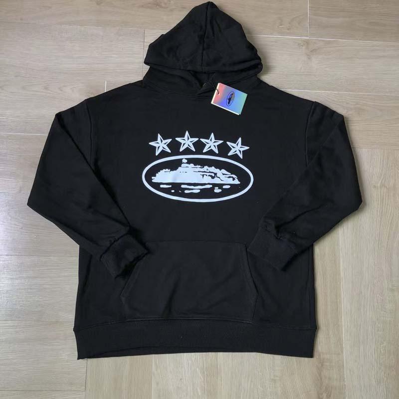 Mens Oversized Hooded Sweatshirt With Distressed Letter Print Cotton Blend Loose Fit Casual Streetwear