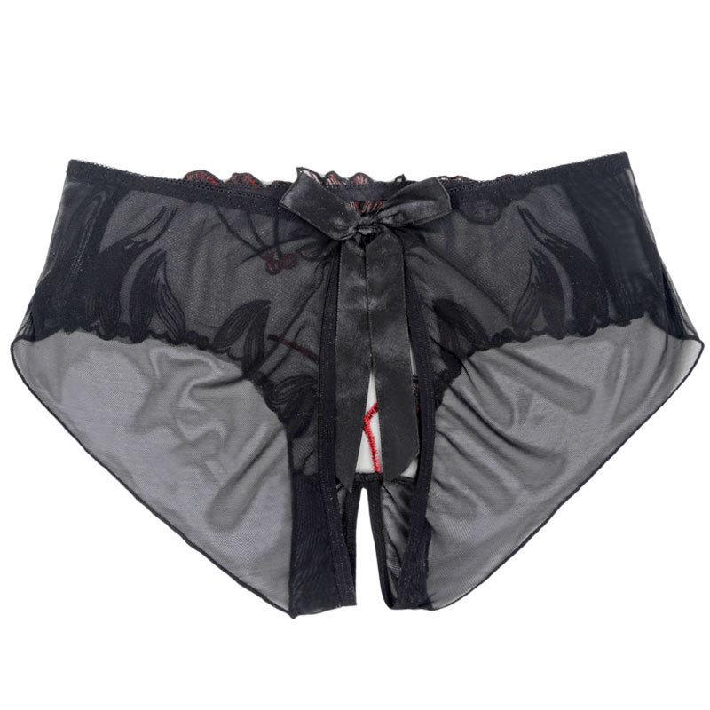 Sexy dámské průsvitné kalhotky Spodní prádlo Jacquard T-kalhoty s otevřeným rozkrokem Kalhotky jednobarevné spodní prádlo