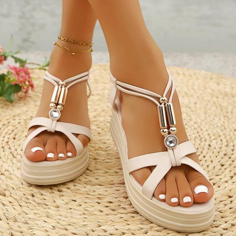 Fashion Women's Sandals Summer Solid Casual Elastic Band Roman Sandals for Women 2025 Wedges Woman Sandles Beach Open Toes Women's Shoes