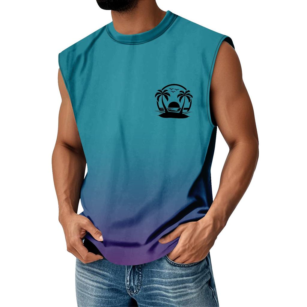 Men's Summer Print Round Neck Gradient Sports Casual Sleeveless Vest