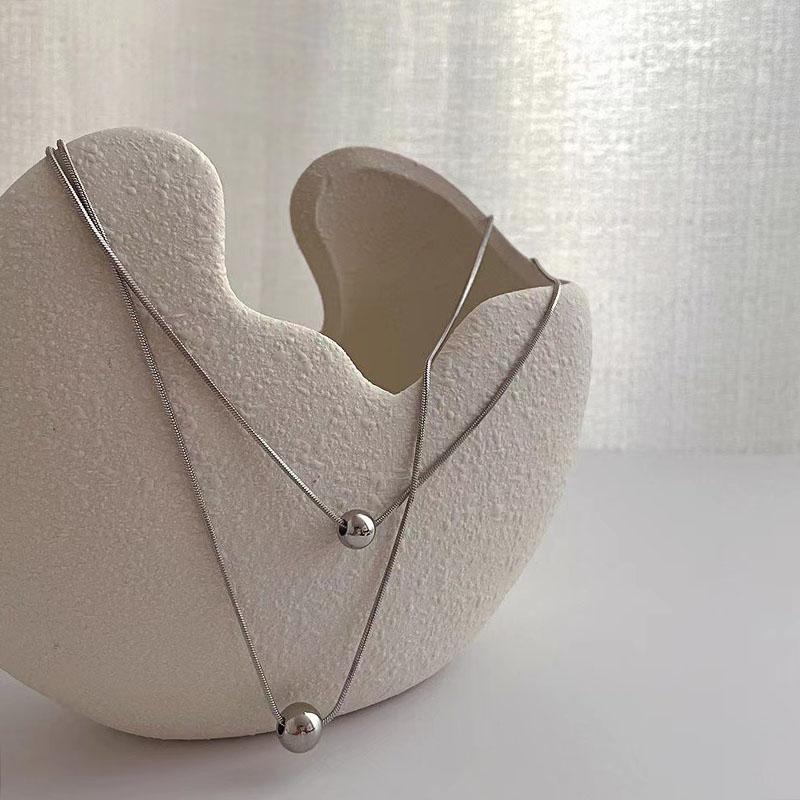 Minimalist Stainless Steel Round Ball Pendant Necklace 2026 Trendy Thin Snake Chain Choker Fashion Neck  for Women Men
