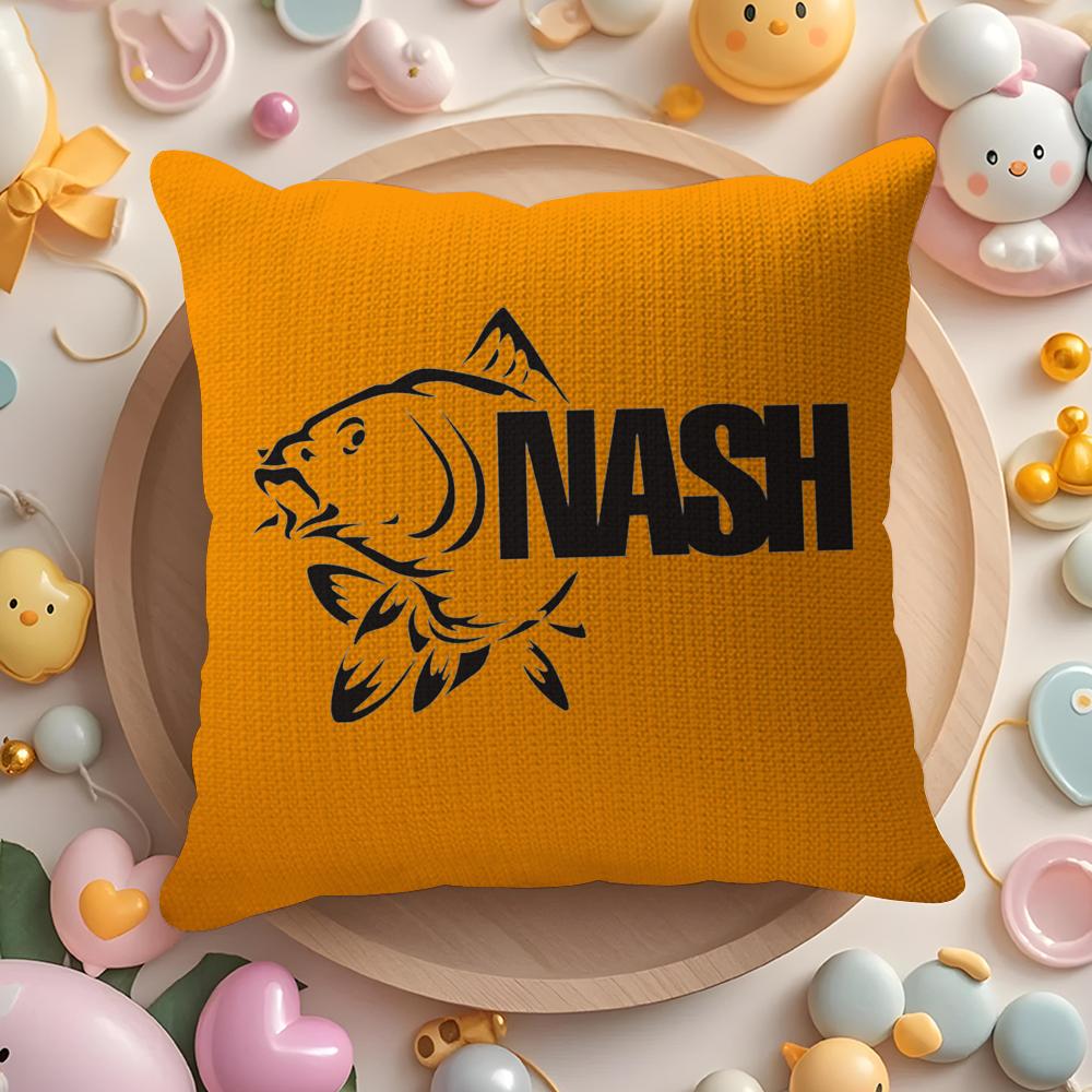 N-Nash Fishing Logo Cushion Cover Linen Organic Fabric Double-Sided Printing Breathable Pillow Case Sofa Home Decor Gift
