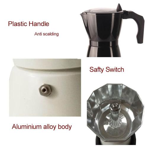 Moka Espresso Maker, 6-Person Electric Moka Pot Coffee Machine with Keep Warm Function, Automatic Moka Pot Mocha Coffee Maker