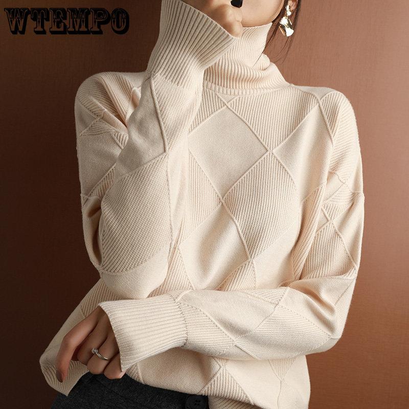WTEMPO Rolákový svetr zahuštěný zateplený dámský pletený svetr volný svetr s dlouhým rukávem košile ke dnu na podzim a v zimě