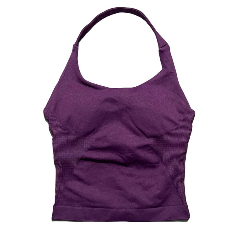 Gym Sports Top Women Seamless Yoga Tank Longline Strappy Top Open Back Bra Sportswear Gym Clothing Running Workout Halter S