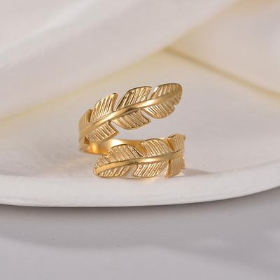 Fashion Adjustable Stainless Steel Leaf Open Ring for Women Girls - Birthday Wedding Gift