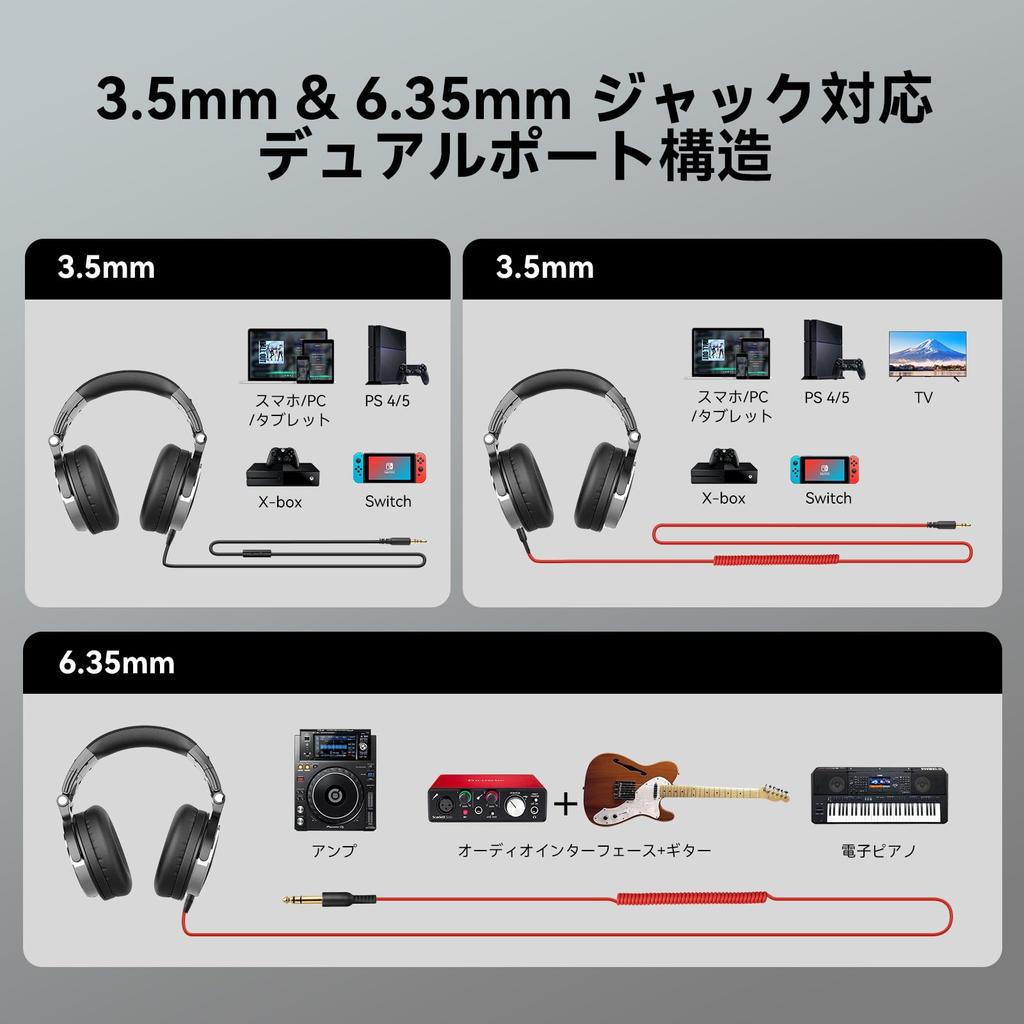 OneOdio Pro 10 Over-Ear Wired Bass Headphones with 50mm Drivers, 6.35mm & 3.5mm Jacks, DJ Monitor Headphones for Recording, Mixing, Studio