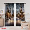 2Pcs 2D flat printingChristmas Village Curtains Christmas Rustic House Winter Snowy Christmas Suitable For Bedroom Living Room
