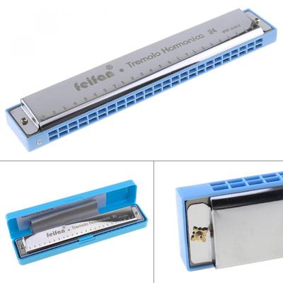 Metal 24 Holes Harmonica Complex Tone Professional Blues Harmonica Wind Instrument for Beginners