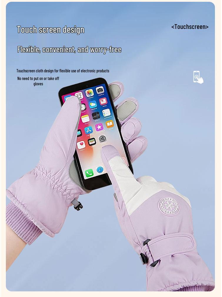 Unisex Winter Ski Gloves: Touchscreen-Compatible, Plush, Warm, Windproof, and Waterproof for Motorcycle Riding.