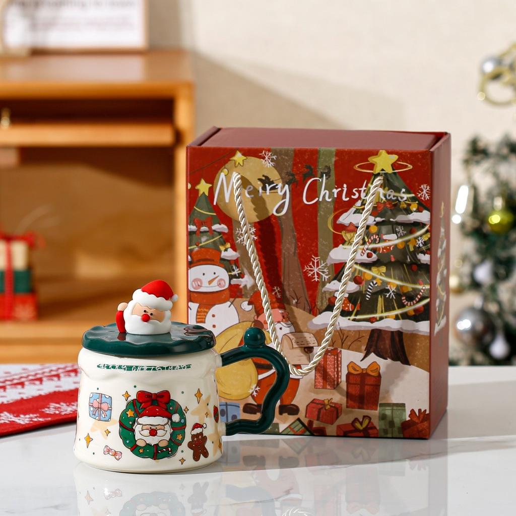 New Christmas Gift High Value Gift Set Mug with Lid Large Capacity Household Souvenir Ceramic Cup