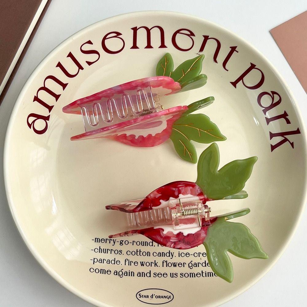 Love Acetic Acid Hair Clip French Style Fruit Hairpin Sweet Heart Strawberry Hair Claw  Travel