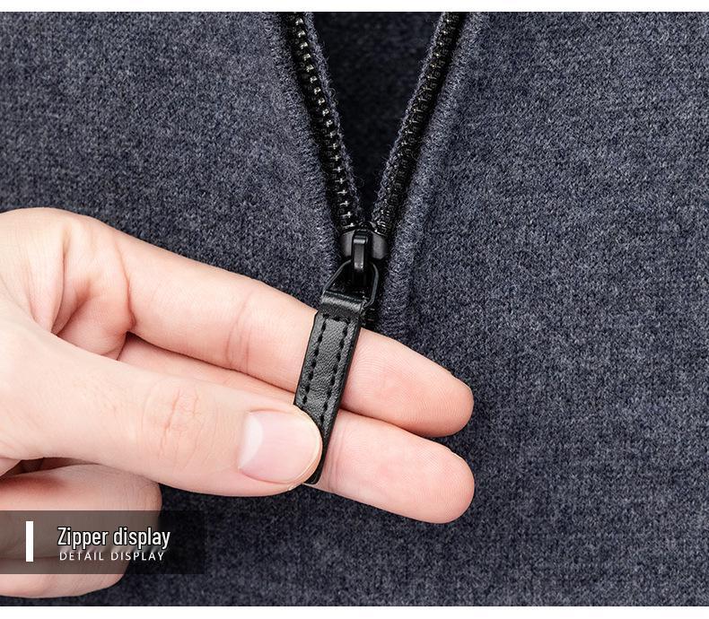 Men's Thick Wool Base Layer Sweater with Half-High Collar and Zipper - Perfect for Autumn and Winter Warmth