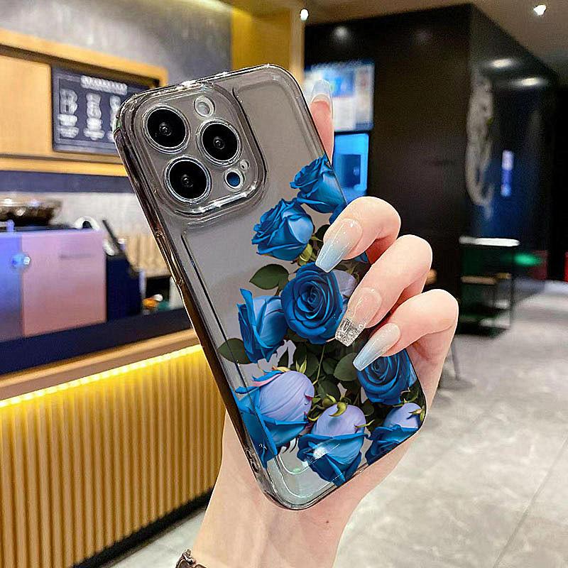Minimalist Rose Case For iPhone 16 15 14 13 12 11 Pro Max XS X XR 8 7 Plus 16e SE 2020 Flower Shockproof Clear Silicone Cover