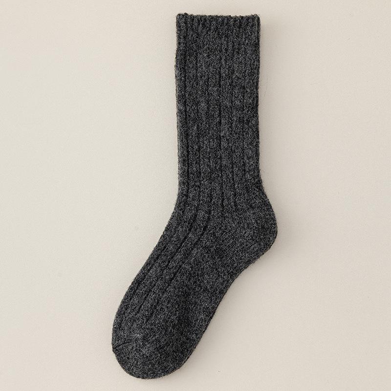 Japanese Style Women's Mid-Calf Wool Cashmere Socks, Warm Autumn/Winter, Velvet, Thick, Versatile, Solid Color, Retro, Loosely Knitted.