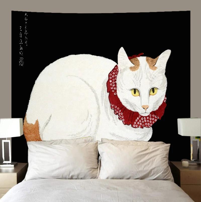 Lazy Cats Tapestry Wall Hanging Garden Cats Sunbathing Boho Illustration Cute Animal Aesthetic Wall Art Bedroom Decor