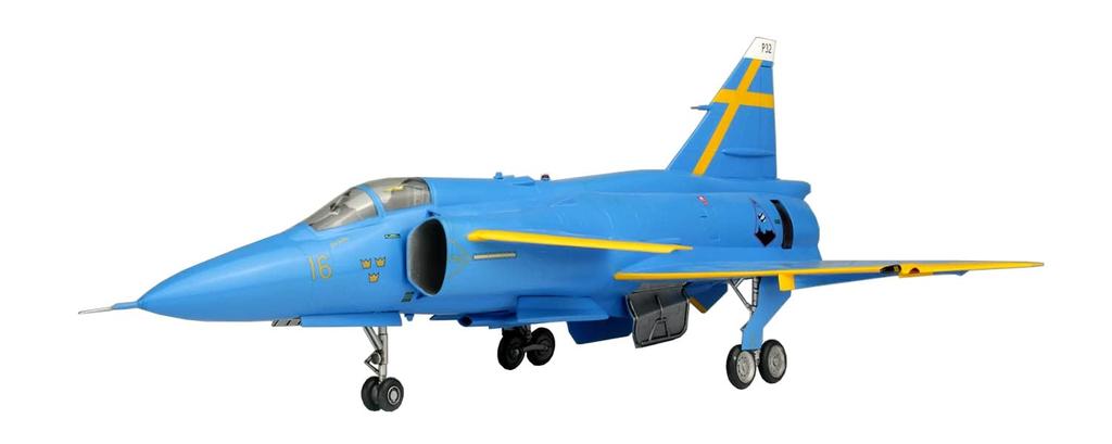 PLATZ/Italeri 1/48 Scale Swedish Air Force JA37 Jaktviggen Blue Peter (Swedish Air Force 75th Anniversary Painted Aircraft) Plastic Model Kit TPA-25
