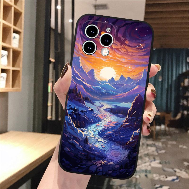 Mondnacht Landschaft Handyhülle Für iphone 15 14 Pro Max 13 12 11 Pro Max XSMax XR 12 13 mini 14 Plus Hülle