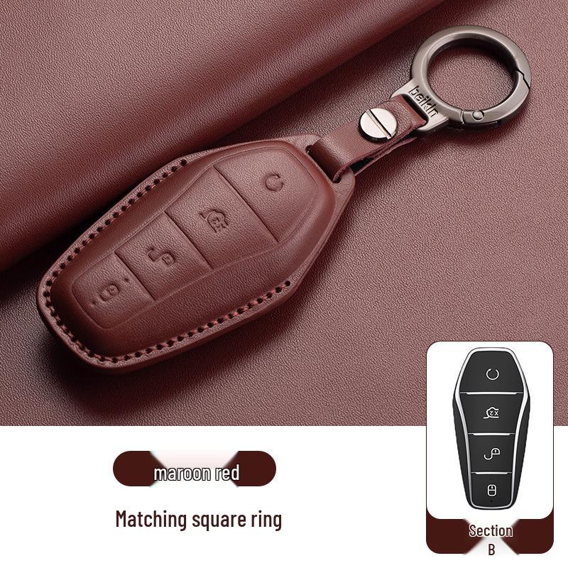

Brown Genuine Leather Key Holder for BYD Han EV, Seagull, Dolphin, Qin, e2, e3, Seal - Suitable for Men and Women.