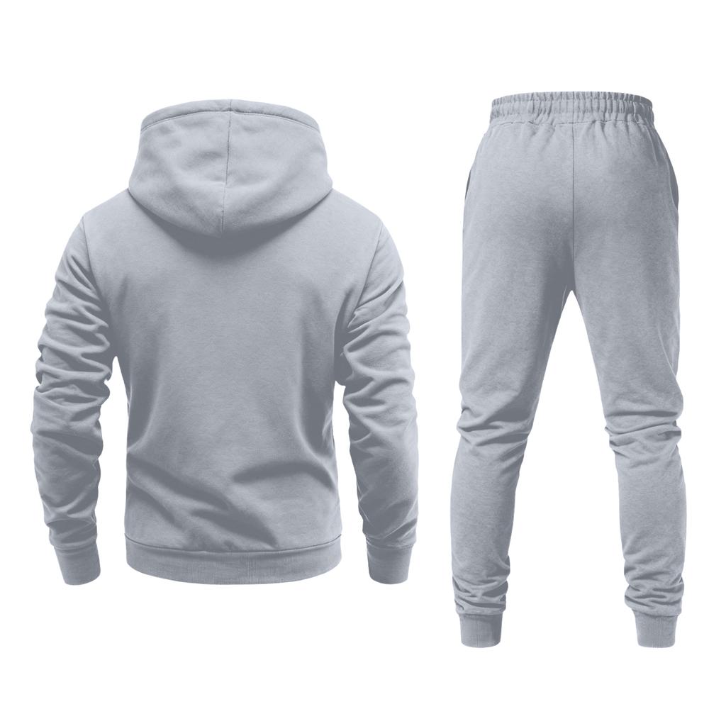 Men's Casual Printed Sweatshirt Set, Men's Hooded Drawstring Sweatshirt And Sweatpants Two-piece Set