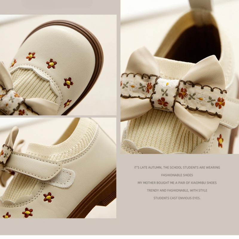 New Autumn and Winter Girls Pastoral Style Bow Fashion Soft Sole Casual Performance Leather Shoes