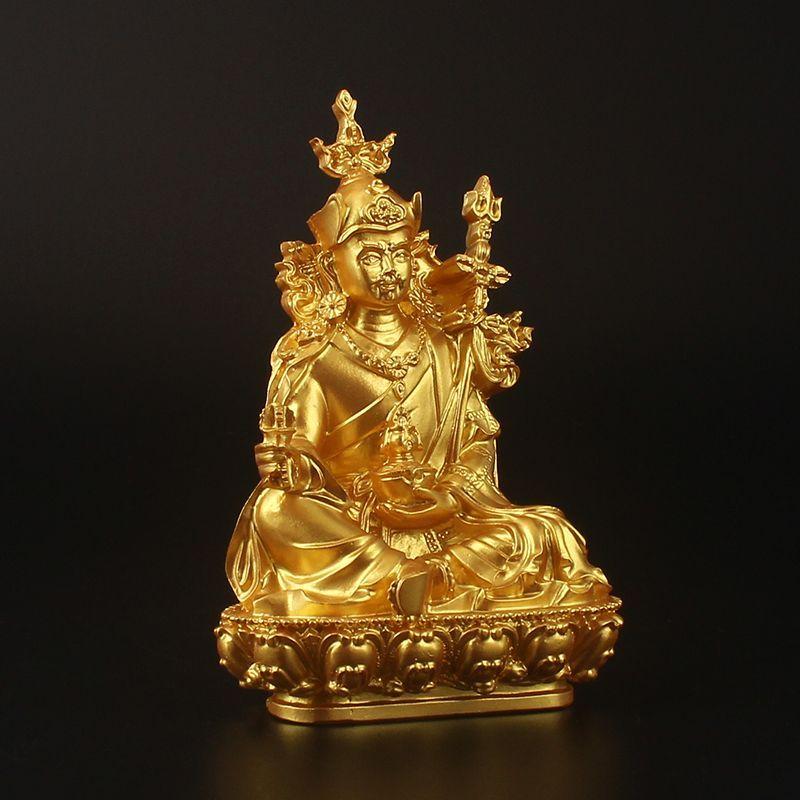 Resin Padmasambhava Statue Tibetan Buddhist Figurine Hand Painted Fine Craft Home Office Desktop Car Ornament