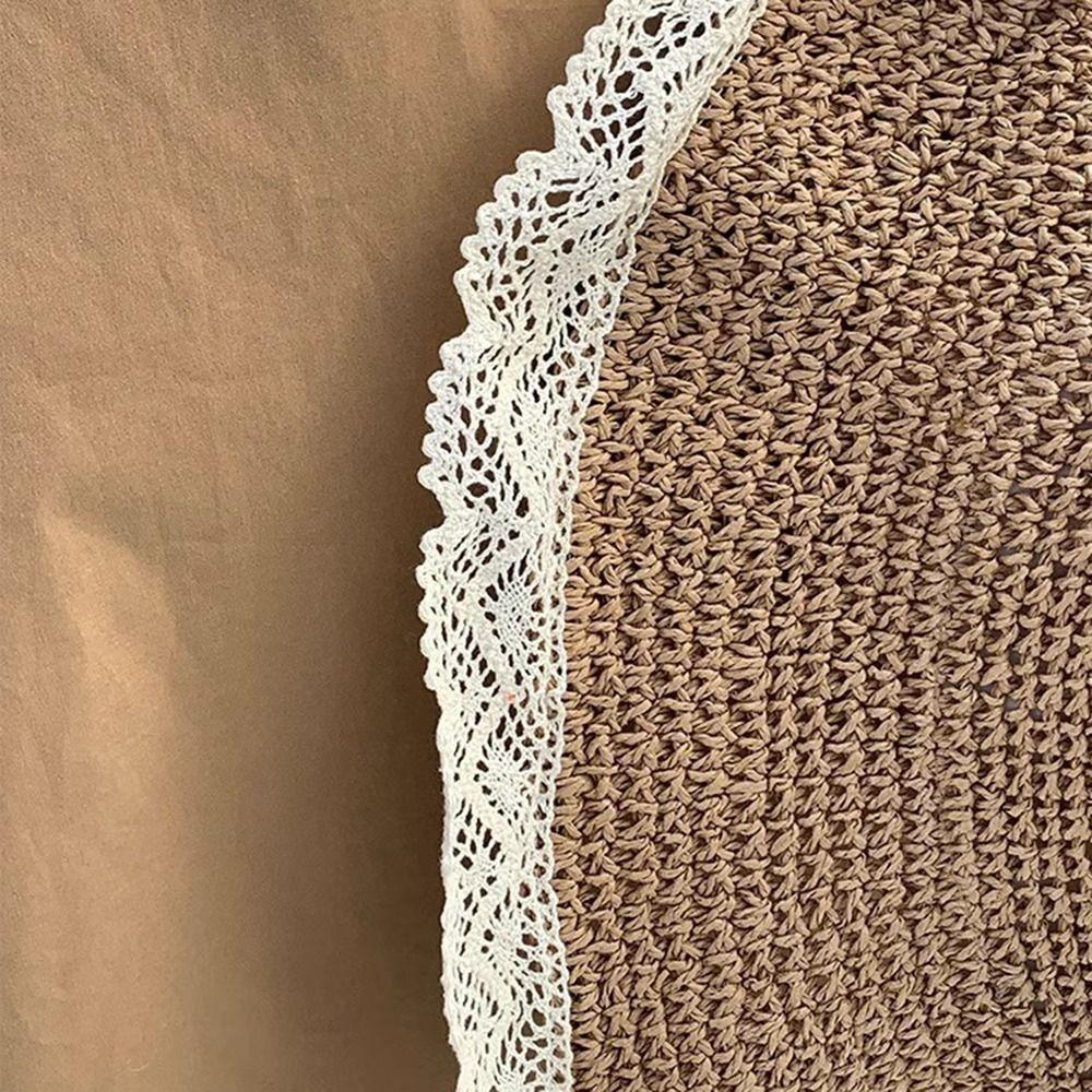 Large Edge Summer Lace Sun Hat Wide Brim Panama Cap French-style Straw Hat  Outdoor Travel