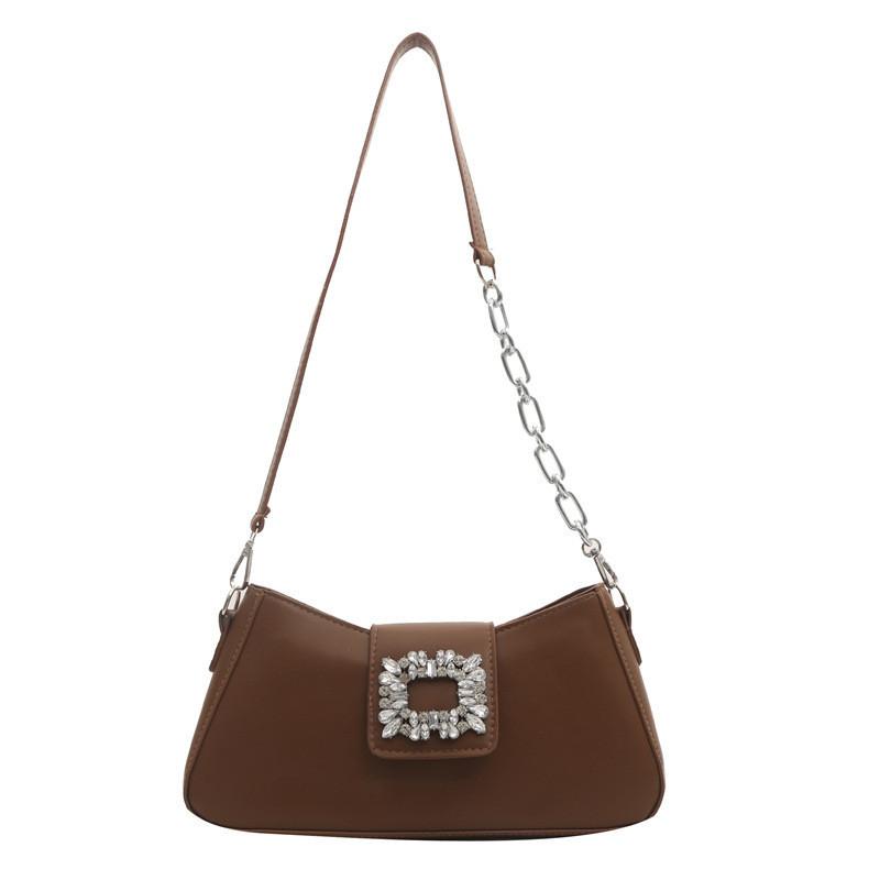 Stylish Korean Summer Casual Solid Color Shoulder Tote Bag With Shiny Rhinestones For Women