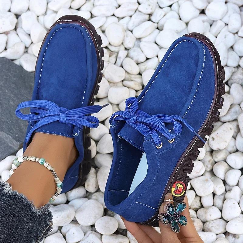 Autumn Womens Casual Shoes 2025 New Lace Up Faux Leather Loafers Shoes Comfortable Soft Sole Mom Shoe Women Flat Sneakers Ladies