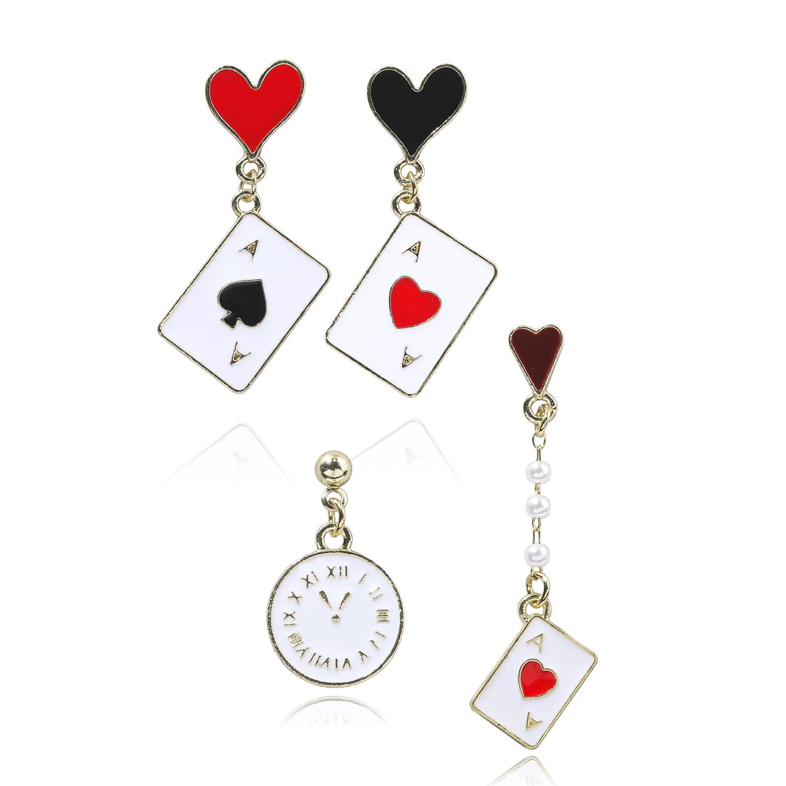 

2 пары модных серег в виде игральных карт, трендовые асимметричные покерные подвески для ушей, аксессуары ручной работы для стильных женщин