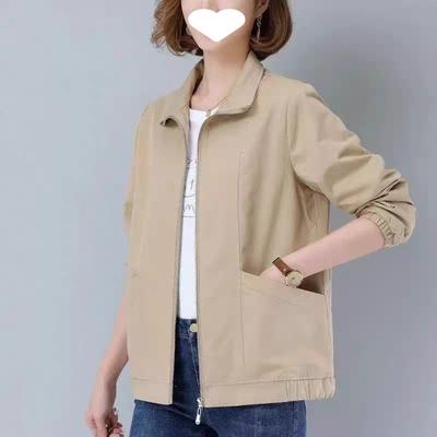 Women Plus Size Spring Autumn Korean Plus Size Lining Windbreaker Drawstring Waist Stand Collar Jacket
