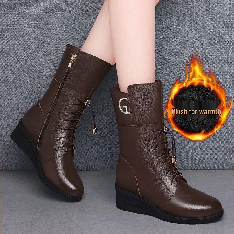 

Женские полусапоги на танкетке - Натуральная мягкая кожа, Нескользящая подошва, Теплая хлопковая подкладка, Идеальны для осени/зимы. 37