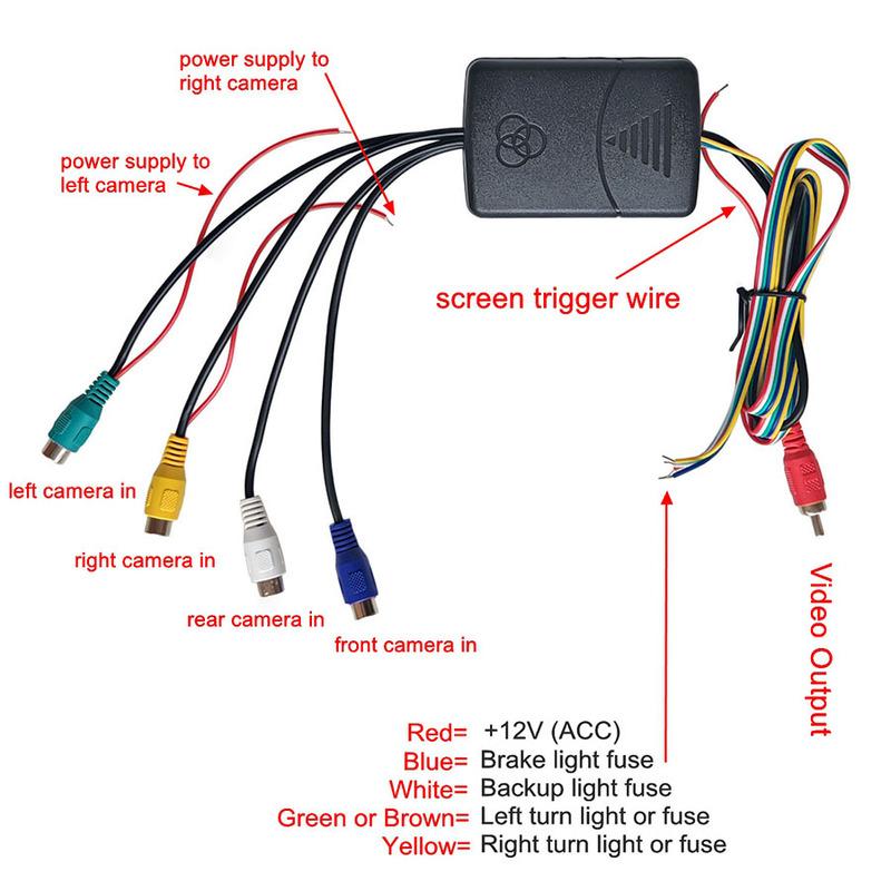 DIYKIT Car Backup Camera Splitter Switch 4 Input 1 Output Intelligent Car Video Switcher Converter