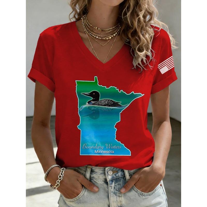 

ilstile Women s Short Retro Save The Boundary Waters BWCAW Print Summer T-Shirts Summer Casual V Neck Black White Blue Tops XL