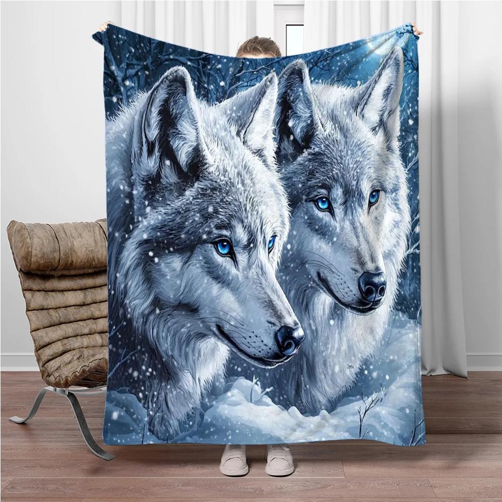 Cartoon Animal Wolf Flannel Throw Blanket Home Sofa Lunch Break Blankets for Bed Children Student Blanket Nap Cover Kids Gift